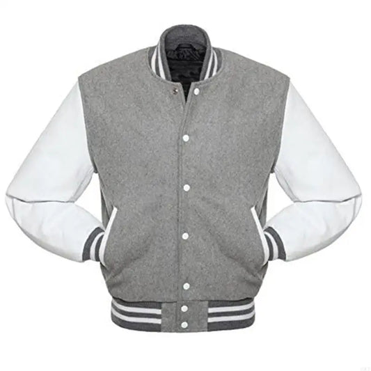 Men's Jackets Leather Sleeve Wool Blend Baseball Letterman Jackets Casual Coat Jackets