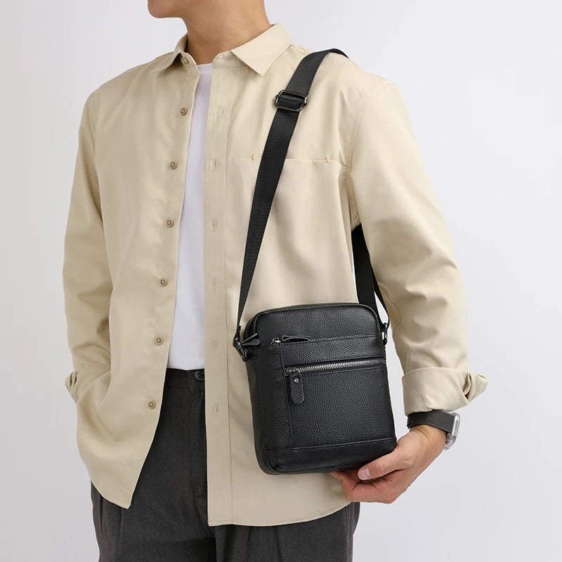 Men's Luxury Designer Genuine Leather Bag Simple Business Casual Shoulder Bag Multiple Pockets Small Crossbody Bags for Men
