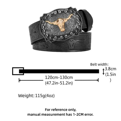 Men Western Cowboy Belt, Black Faux Leather with Embossed Pattern, Stylish Alloy Buckle, Cool Fashion Waist Belt for Daily Wear