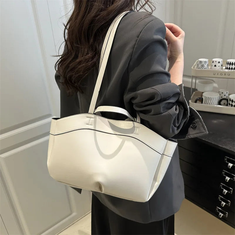 Minimalist Sleek Leather 2-in-1 Tote BagS Large Capacity Shoulder Bag with Top Handle Spacious Purse for Work Commute Occasions
