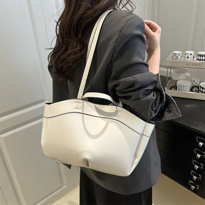 Minimalist Sleek Leather 2-in-1 Tote BagS Large Capacity Shoulder Bag with Top Handle Spacious Purse for Work Commute Occasions