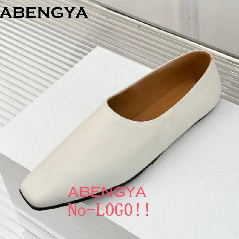 ABENGYA Real Leather Loafers Flat Shoes Women Slip On Ladies Casual Single Shoes Ballet Flats Shoes For Women Mules