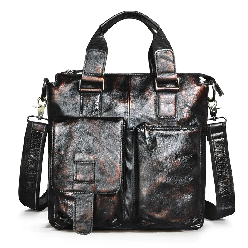 Men Original Leather Retro Designer Business Briefcase Casual 12" Laptop Travel Bag Tote Attache Messenger Bag Portfolio B259