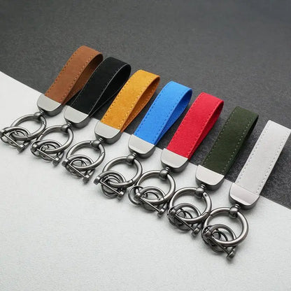 Leather Car Keychain, High-End Car Metal Key, Suede Pendant, Leather Ornament Metal Car Keychain Ring Accessories