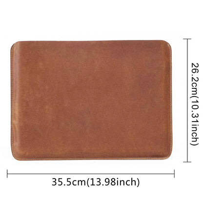Genuine Leather Slim Laptop Sleeve Pouch Cover, Leather Ultra-thin Notebook Protective Case for 14 Inch MacBook, iPAD Air/Pro