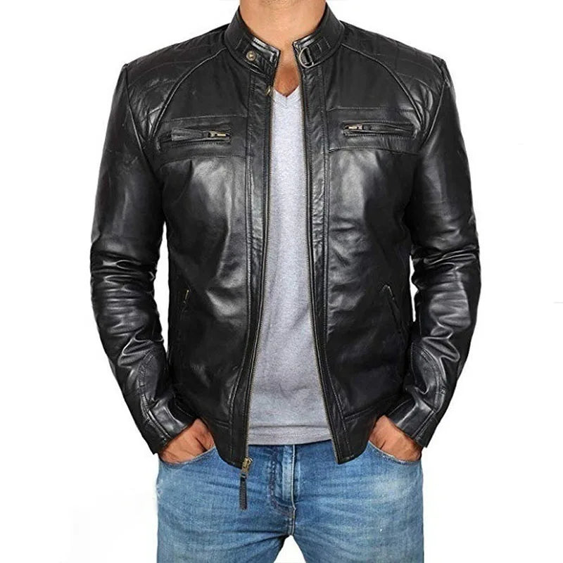2022 Men Leather Jacket Teenagers Stand Collar Punk Men Motorcycle Leather Jacket Brown Leather Jacket Chaqueta De Los Hombres