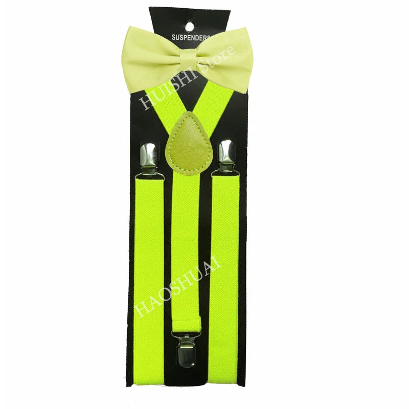 Suspenders Man Bowtie Solid Color Elastic PU Leather Suspenders For Man Belt Adjustable Straps For Wedding Bow Tie Accessories
