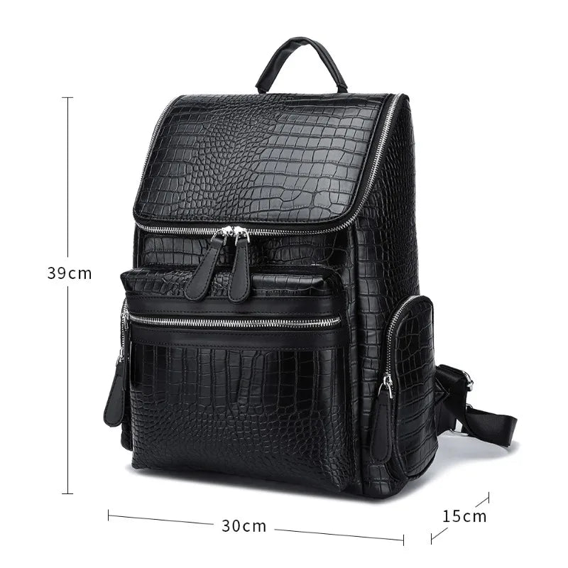 Alligator Leather Men's Backpack Business Laptop Bag Men Large Capacity Travel Backpacks Schoolbag Rucksack Student School Bag