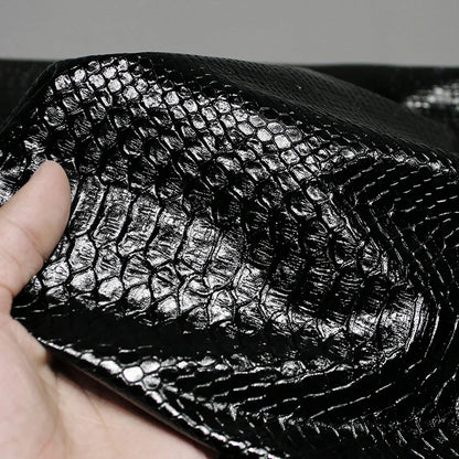 Snake Skin Pattern Matte Three-dimensional Heavy Texture PU Black Leather Textile Fabric Coat Clothing Designer Fabric