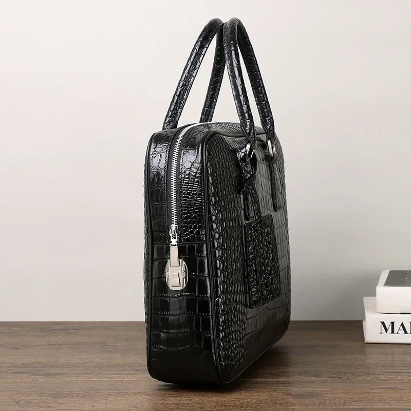 2025 New Luxury Alligator Pattern Genuine Leather Business Men's Briefcase Male Shoulder Bag Men Messenger Laptop Computer Bag