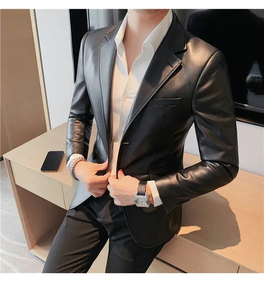 high quality Casual Leather Jackets Male Slim Fit Fashion Casual Leather Jackets/Man Coats Brand Clothing Men's Autumn Jackets