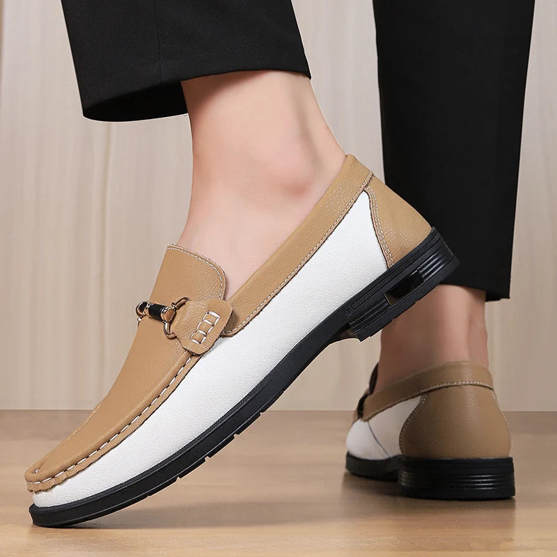 Luxury Brand Genuine Leather Mens Shoes Wedding  Slip on Loafers New Trend Metal Buckle Moccasins Versatile Male Business Shoes