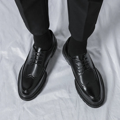 New Leather Shoes for Young Men British Brock Formal Business Increase Casual Black Wedding Groom Lace-Up Men's Shoes