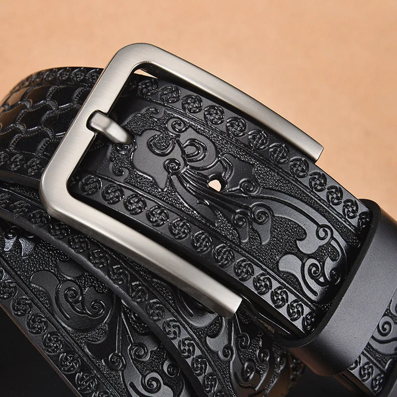 Men's Retro Embossed Leather Belt, European & American Cross-border Style, High Quality Casual Durable Waistband for Daily Use