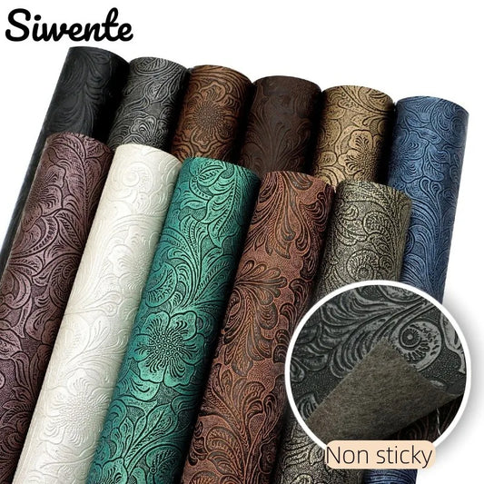 Thickened Floral Texture Non-adhesive Leather Vintage Handmade Sewing Faux Leather Fabric for Making Wallets Bag Belt Decoration