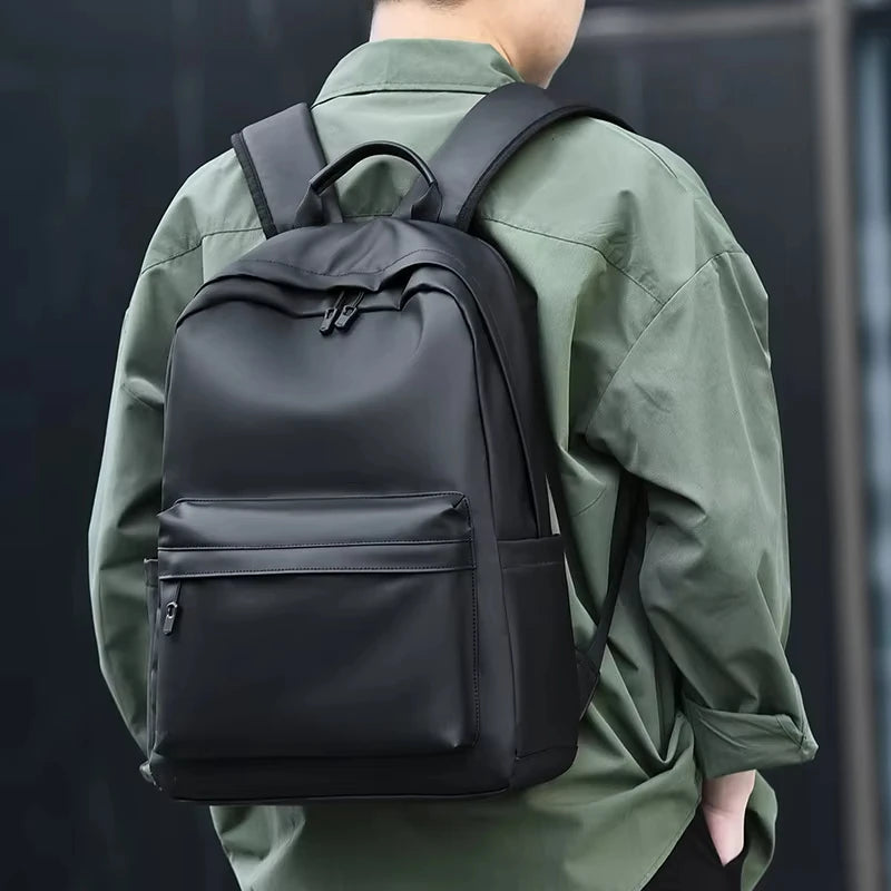 New Fashion Men PU Leather Backpack Black School Bags for Teenager 15.6 Inch Laptop Backpacks Mochila Masculina High Quality