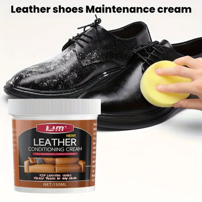 Leather Care Oil Set (PU Cowhide): Polishing Sponge Included, Enhances Shine, Perfect for Shoes/Sofas/Car Seats & Gifts