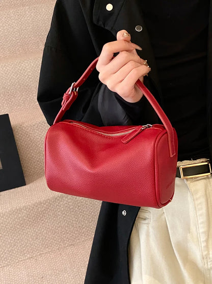 Red Soft Leather Handbag Women 2026 Spring Summer New Casual Crossbody Bags Korean Solid Versatile One Shoulder bag Trend