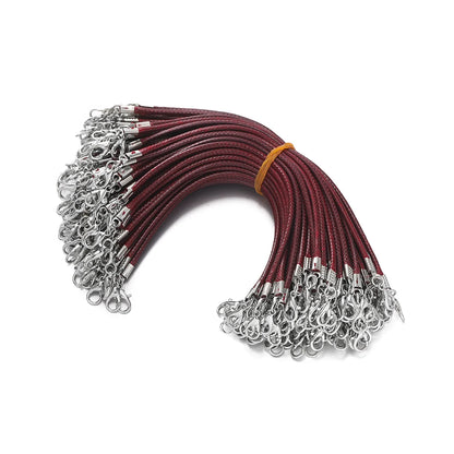 10pcs 2mm PU Leather Wax Thread 13cm Braided Strings With Alloy Lobster Clasp Bracelet Cord for DIY Jewelry Making Supplies