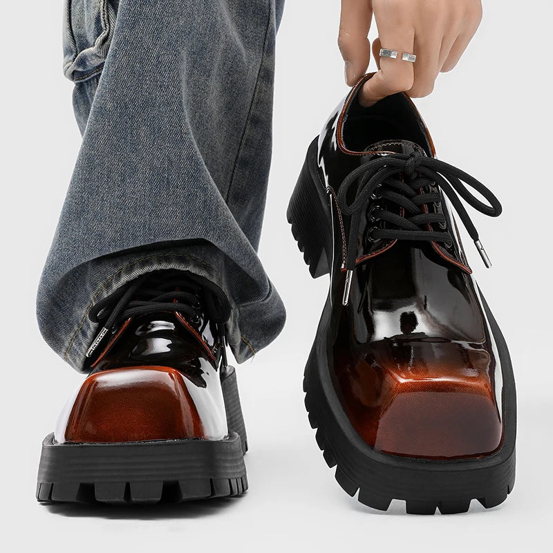 Men's thick soled leather shoes Luxury designer style Work Business Office fashion party 38-46 Casual lace up derby shoes