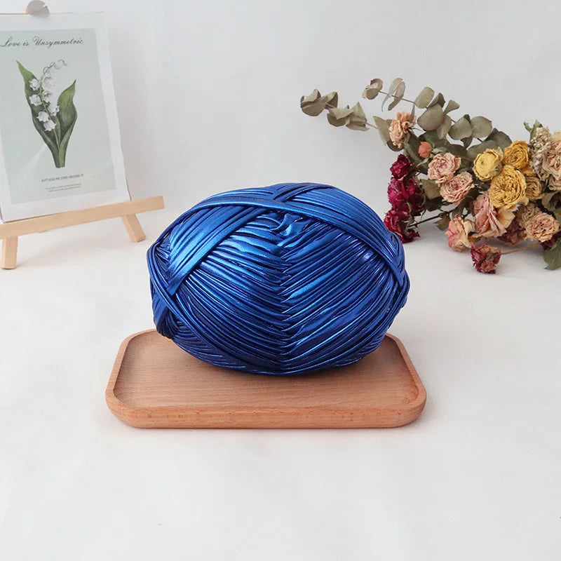 200g  Advanced customized metal texture strip thread handmade DIY woven bag material luminous bright leather material