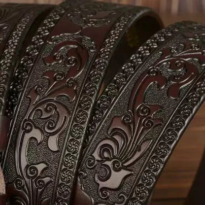 Men's Retro Embossed Leather Belt, European & American Cross-border Style, High Quality Casual Durable Waistband for Daily Use