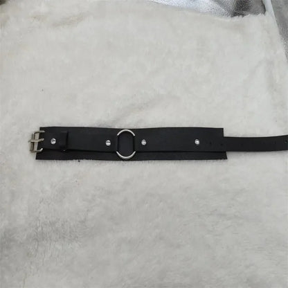 Leather Arm Band for Men, Metal Ring Upper Arm Cuff, Wristband Collar, Punk Leather Strap Jewelry Accessories