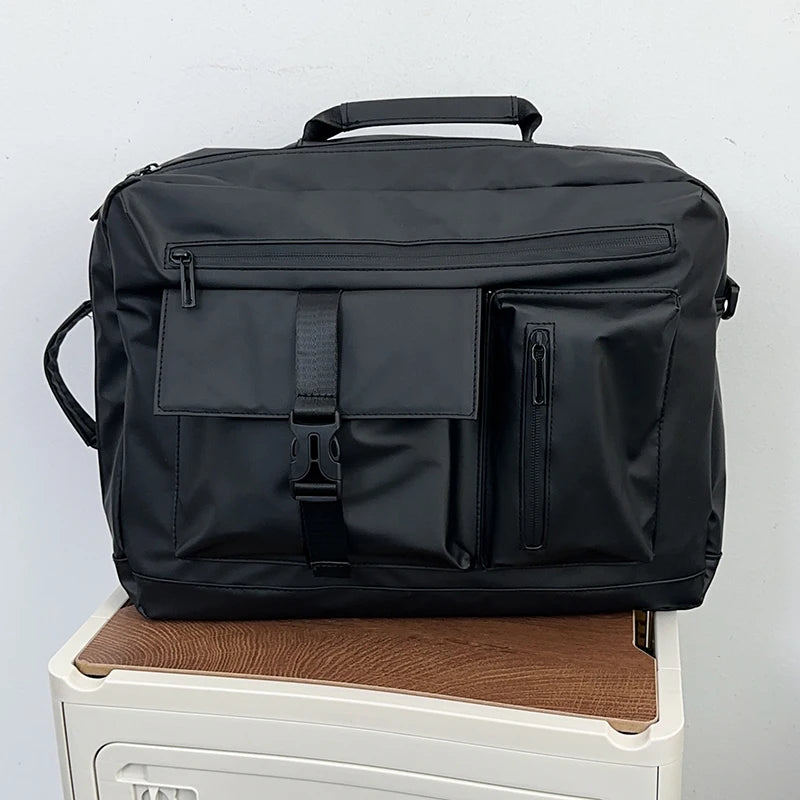 Large Capacity Sports Men's Crossbody Bag Multi-Functional Laptop Bag Backpack for College Students PU Leather Street Style