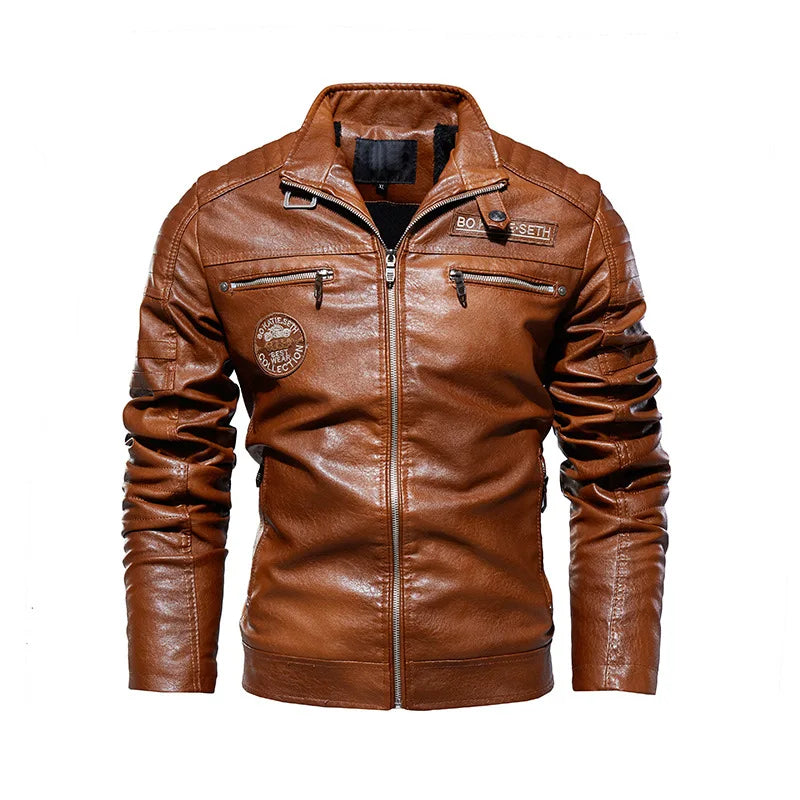 2026 Leather Jackets Men's Autumn Winter Fleece Motorcycle PU Leather Jackets Vintage Casual Stand Collar Windbreaker Slim Coats