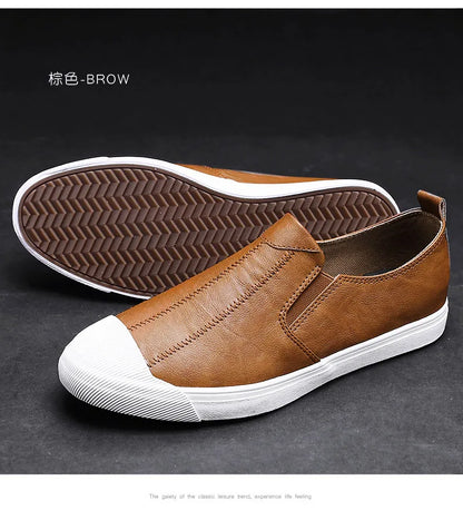 New Shoes for Men Leather Casual Shoes Spring Summer Fashion Men Slip-On Loafers Lightweight Leisure Flat Shoes
