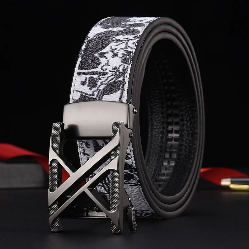 New Belt, Fashionable Men's Leather Belt, Business, Trendy, Casual, Versatile, Letter Graffiti,