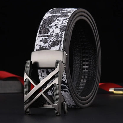 New Belt, Fashionable Men's Leather Belt, Business, Trendy, Casual, Versatile, Letter Graffiti,