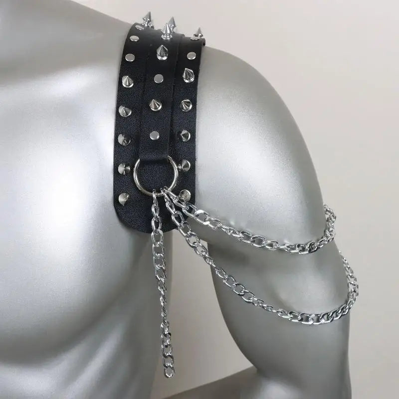 Leather Shoulder Armor Unisex Rivet Chain Tassel Metal Epaulet Accessories Women Men Fashion Punk Costume Party Gift Trendy