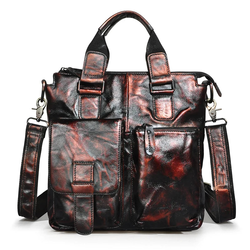 Men Original Leather Retro Designer Business Briefcase Casual 12" Laptop Travel Bag Tote Attache Messenger Bag Portfolio B259