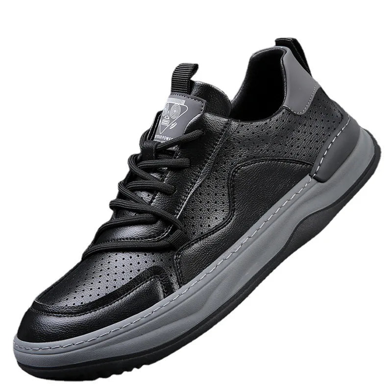 Genuine Leather Men's Shoes Thick Soles Breathable Hollow Out Casual Shoes Outdoor Men's Sports Shoes Loafers Shoes