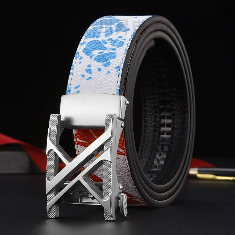New Belt, Fashionable Men's Leather Belt, Business, Trendy, Casual, Versatile, Letter Graffiti,