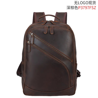 Men’s Genuine Leather Laptop Backpack 15.6 Inch, Premium Cowhide Business Bag, Travel Camping Rucksack