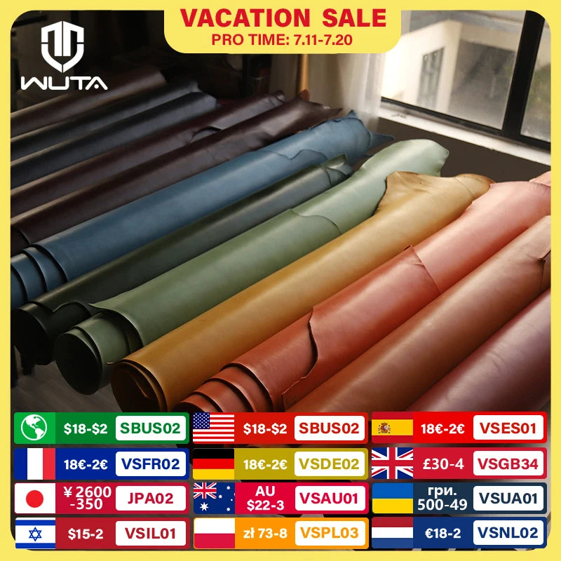 WUTA 3 Square Feet Irregular Colored Vegetable Tanned Cowhide Leather Piece DIY Full Grain Waxed Genuine Leather