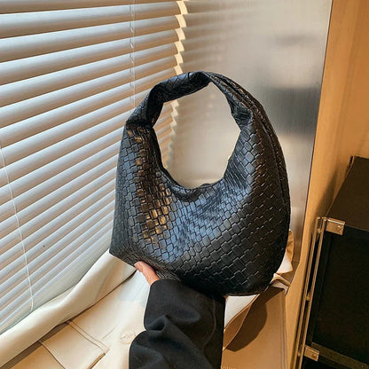 Women Classic Handbags for Women Fashion Woven Embossed Soft PU Leather Small Top Handle Shoulder Bag, Casual Daily Use Tote Bag