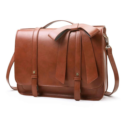 Genuine Leather Shoulder Bag Women's Messenger Bag PU Leather 14 Inch Laptop Bag Briefcase Suitable for University Business