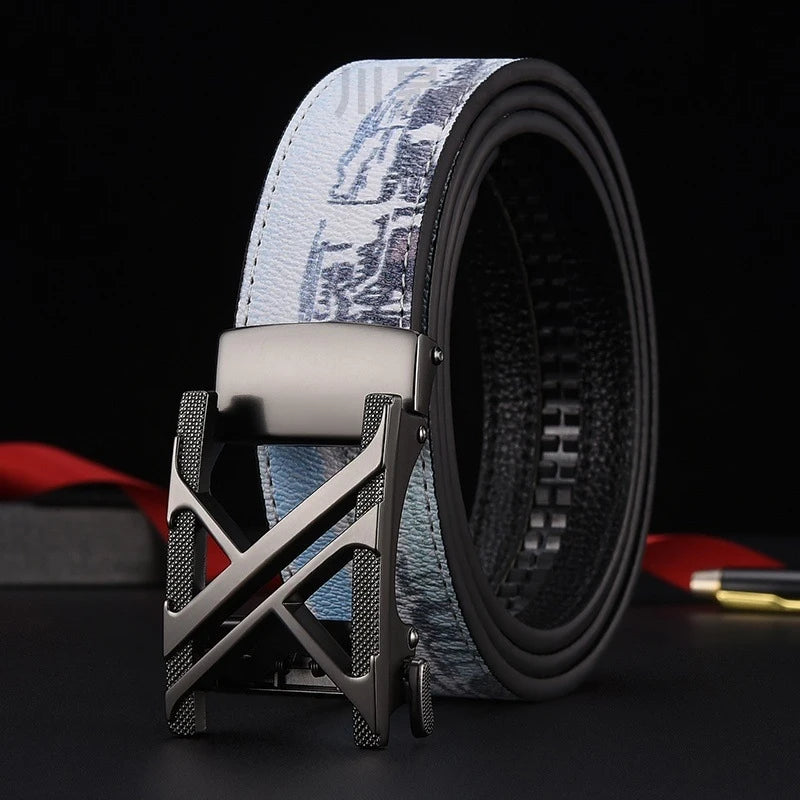 New Belt, Fashionable Men's Leather Belt, Business, Trendy, Casual, Versatile, Letter Graffiti,