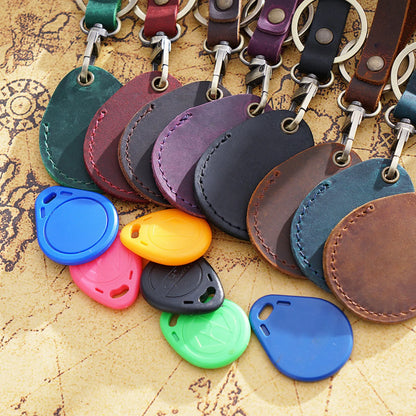 Leather Access Card Case Anti-lost Anti-fall Keychain Accessories, Leather Keychain Holder with Key Chain Ring