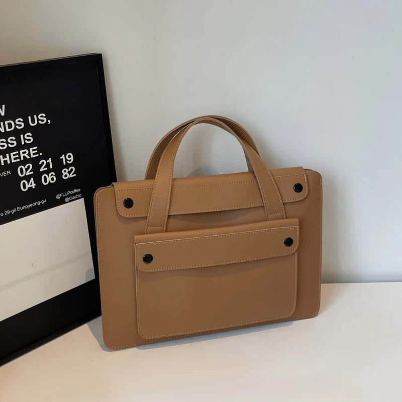 Portable Laptop Bag Size 14.2inch X 9.8inch Fashion iPad Air Bag Solid Pu Leather Handbag Women Computer Briefcase Bag Brown
