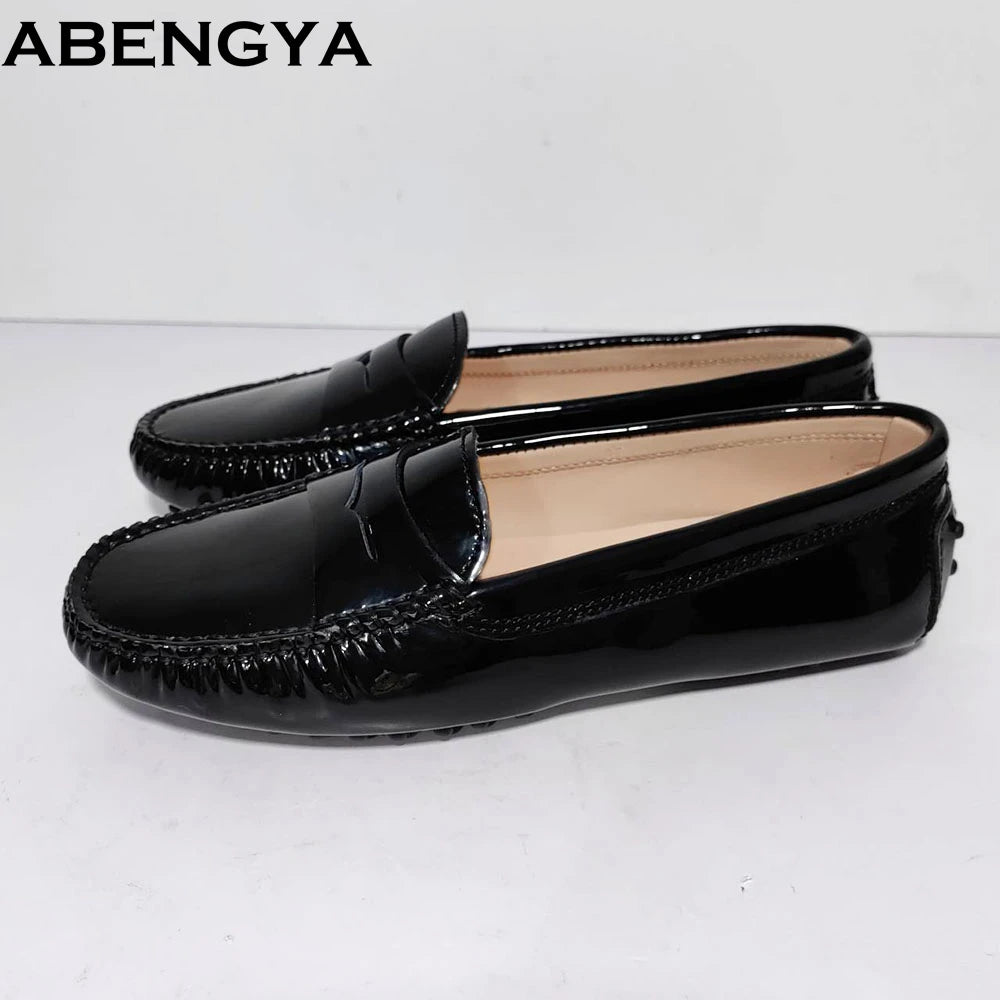 ABENGYA Real Leather Loafers Flat Shoes Women Slip On Ladies Casual Single Shoes Ballet Flats Shoes For Women Mules
