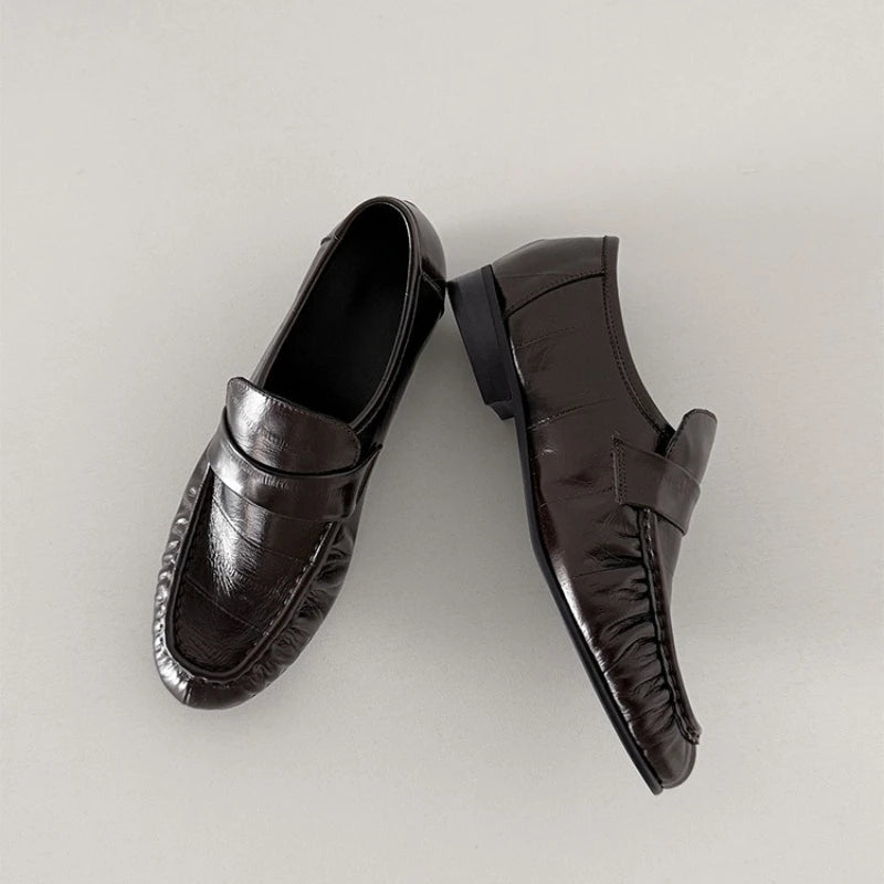 Large Size Genuine Leather Loafers High Quality Thick Heel Slip-on small Leather Shoes Elegant Commuting Office Women' s Shoes
