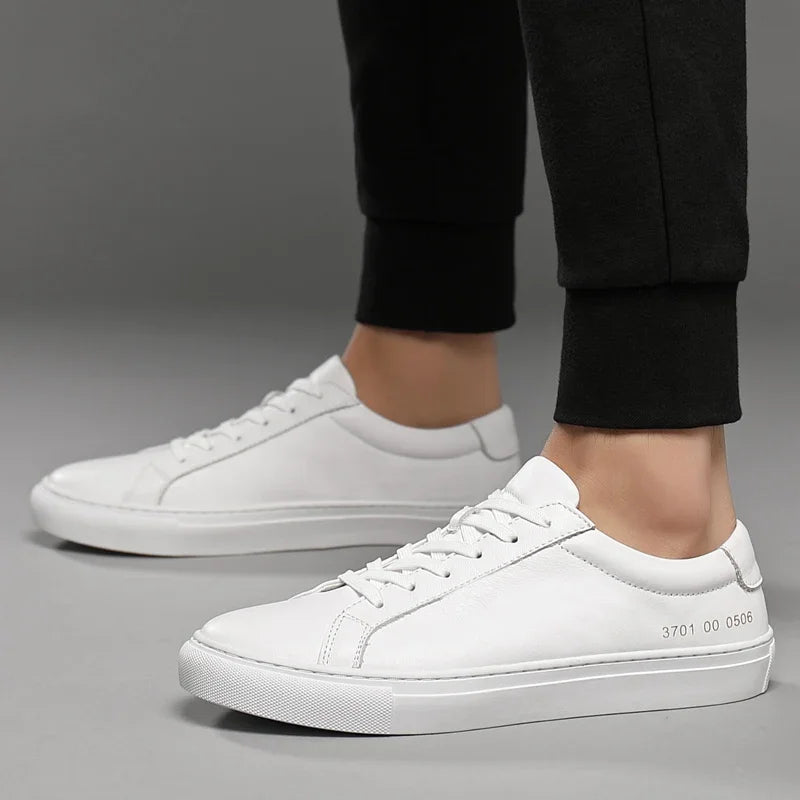 Italian Genuine Leather Men's Shoes 2025 Designer White Shoes Comfortable Walking Shoes Zapatos Para Hombre