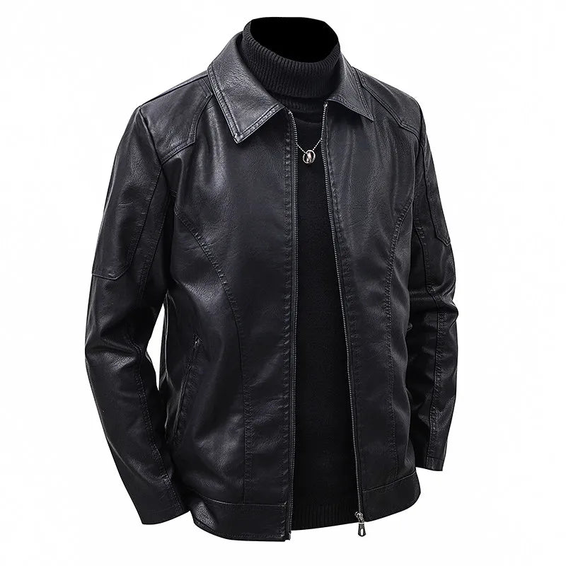 Men's Lapel Leather Jacket Spring Autumn Oversized Slim Motorcycle Riding Suit Streetwear PU Leather Waterproof Work Men Clothes