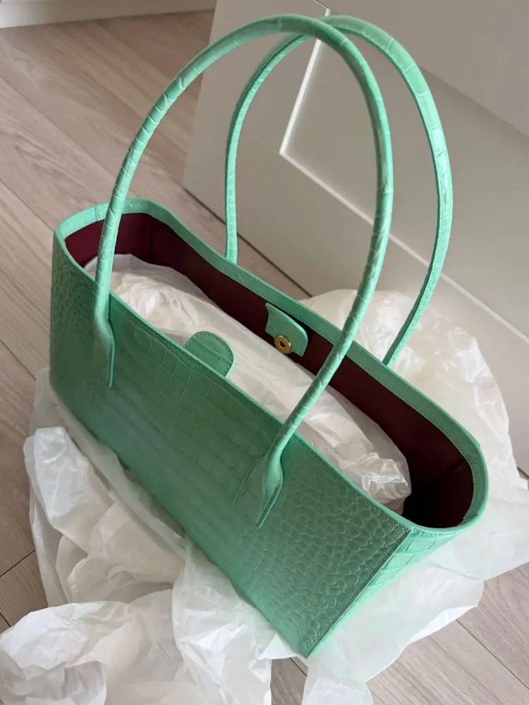 Green Large Capacity Tote Bag Women's 2026 New Luxury Minimalist High-End Hand-Held Single Shoulder Underarm Bag Soft PU Leather
