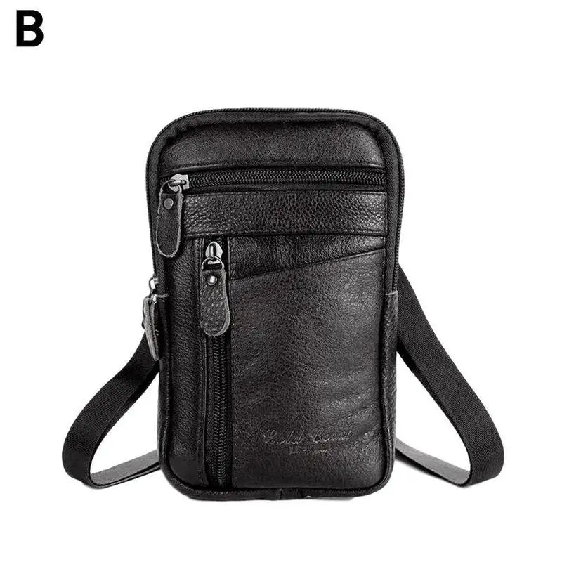 Leather Waist Bag Men's Mobile Phone Bag Wearing Belt Outdoor Sport One Shoulder Small Bag Doing Business Crossbody Bags
