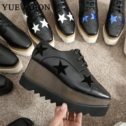 Luxury design thick-soled women's sports shoes fashion star real leather women's casual shoes runway wooden sole women's shoes